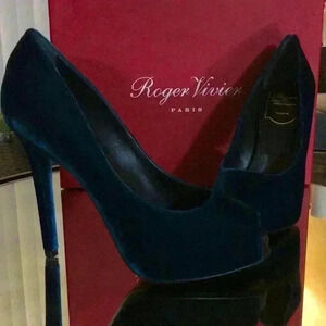 Roger Vivier Velvet Open Toe T.115 CFE Petrolio